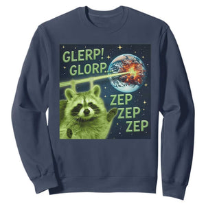 Funny Alien Raccoon Meme Sweatshirt Glerp Glorp Brainrot Stupid Gift TS10 Navy Print Your Wear