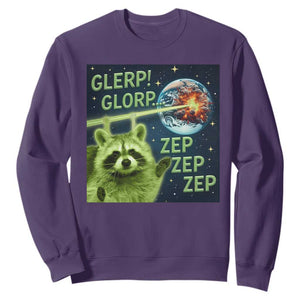 Funny Alien Raccoon Meme Sweatshirt Glerp Glorp Brainrot Stupid Gift TS10 Purple Print Your Wear