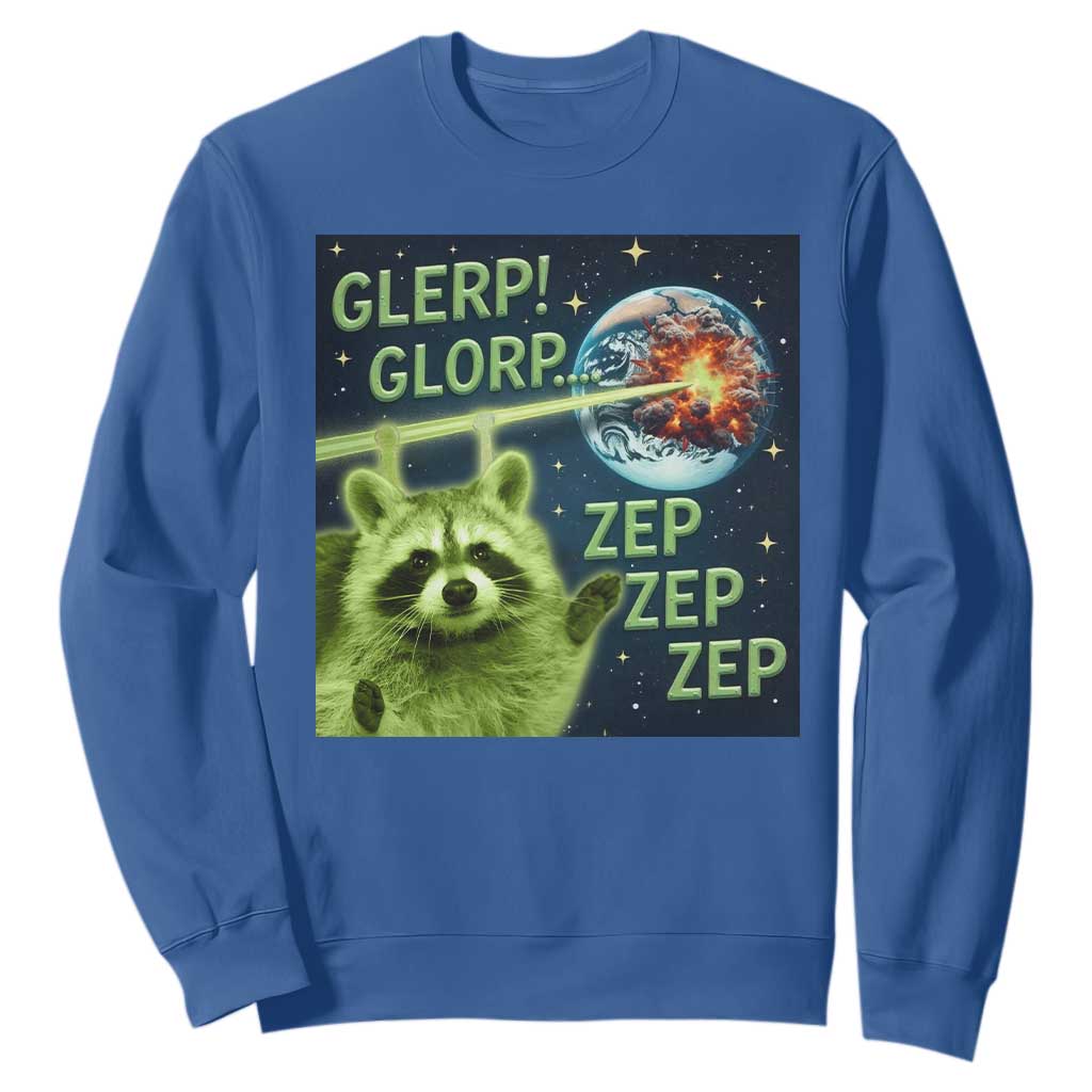 Funny Alien Raccoon Meme Sweatshirt Glerp Glorp Brainrot Stupid Gift TS10 Royal Blue Print Your Wear
