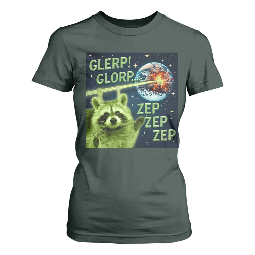 Funny Alien Raccoon Meme T Shirt For Women Glerp Glorp Brainrot Stupid Gift TS10 Dark Forest Green Print Your Wear