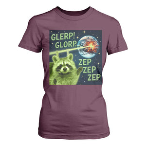 Funny Alien Raccoon Meme T Shirt For Women Glerp Glorp Brainrot Stupid Gift TS10 Maroon Print Your Wear