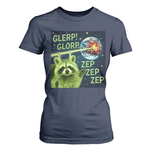 Funny Alien Raccoon Meme T Shirt For Women Glerp Glorp Brainrot Stupid Gift TS10 Navy Print Your Wear