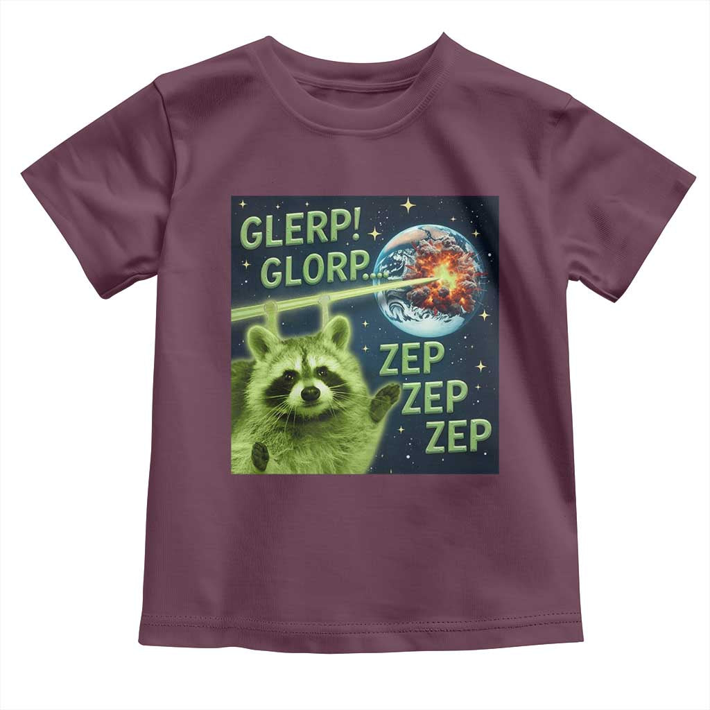 Funny Alien Raccoon Meme Toddler T Shirt Glerp Glorp Brainrot Stupid Gift TS10 Maroon Print Your Wear