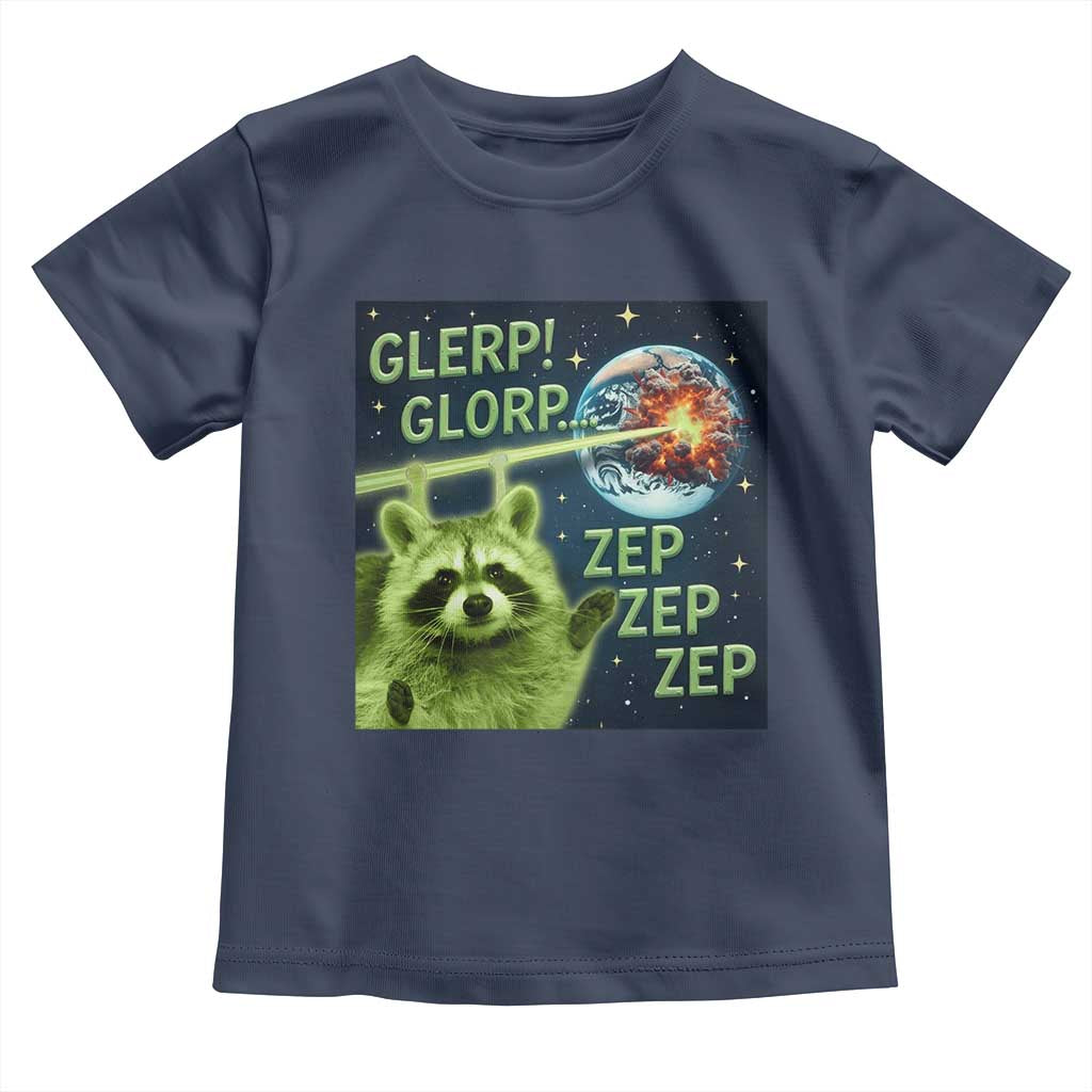 Funny Alien Raccoon Meme Toddler T Shirt Glerp Glorp Brainrot Stupid Gift TS10 Navy Print Your Wear