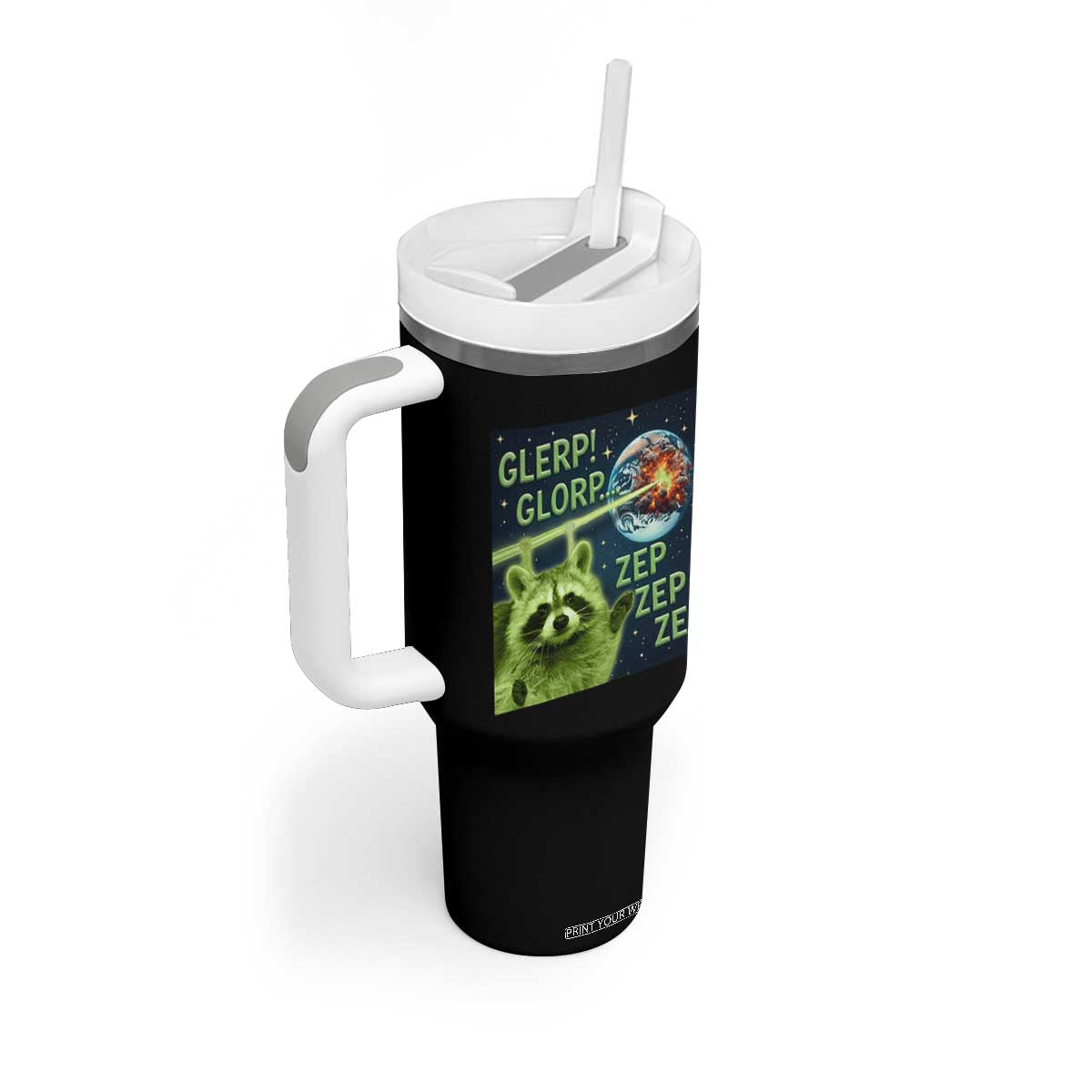Funny Alien Raccoon Meme Tumbler With Handle Glerp Glorp Brainrot Stupid Gift TS10 Print Your Wear