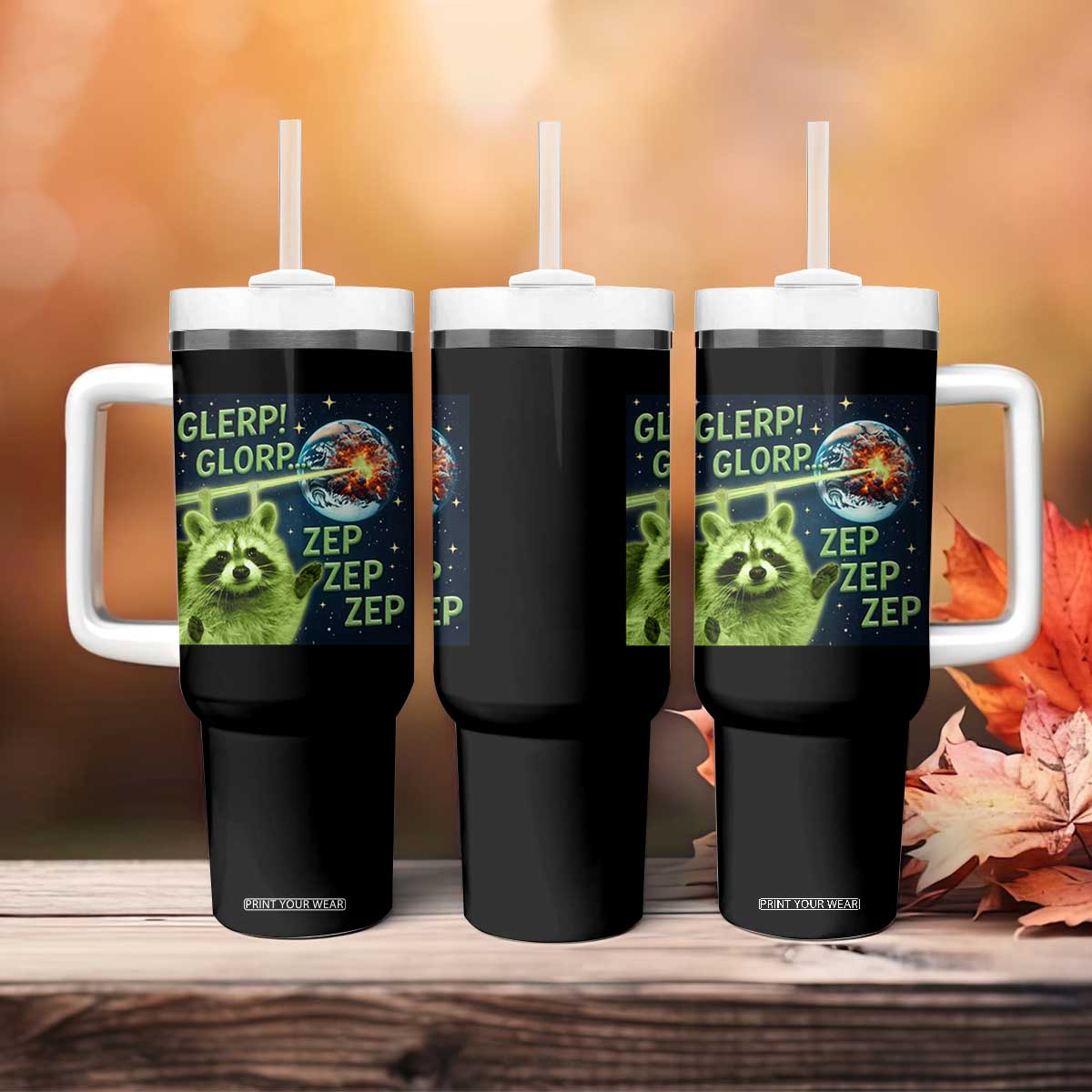 Funny Alien Raccoon Meme Tumbler With Handle Glerp Glorp Brainrot Stupid Gift TS10 Print Your Wear