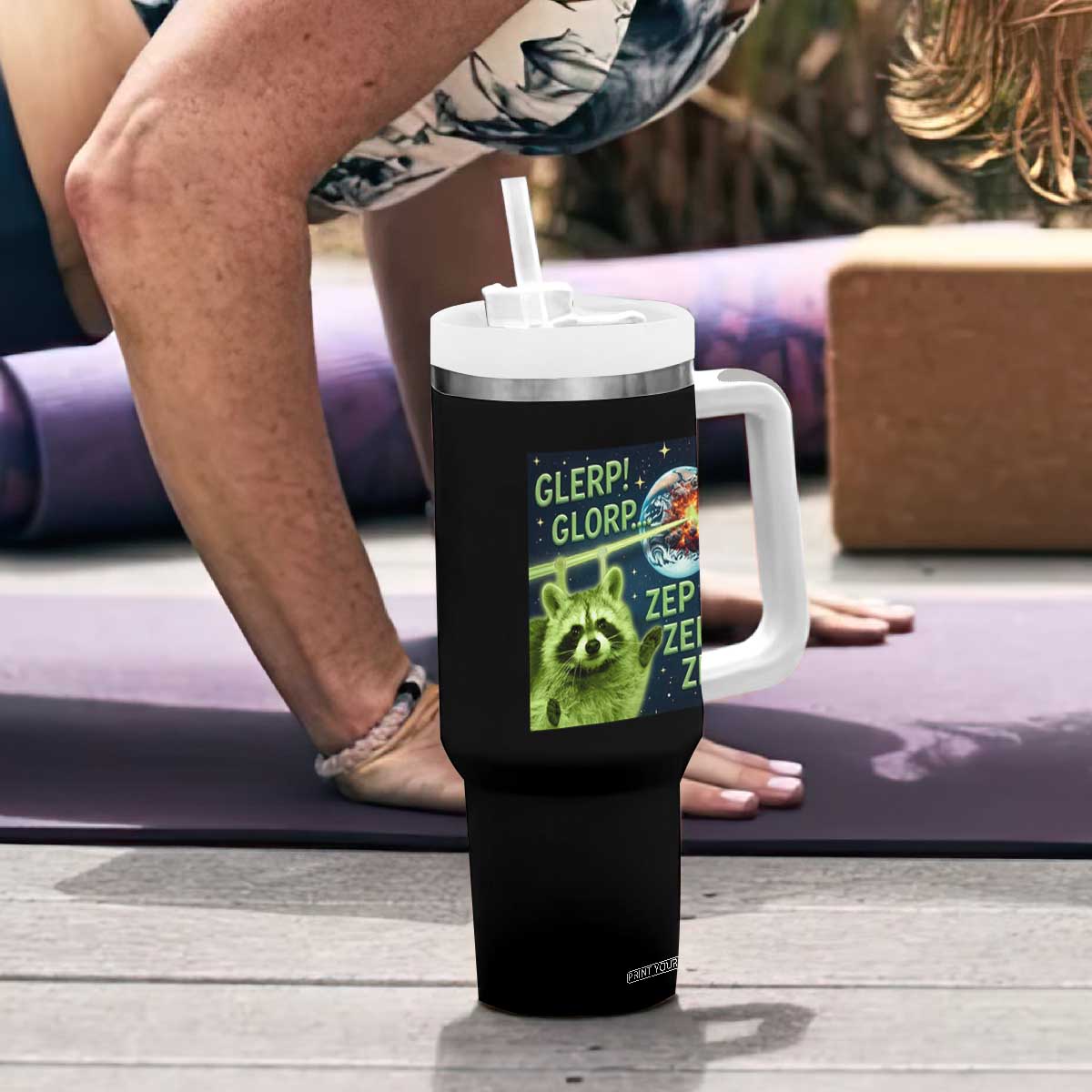 Funny Alien Raccoon Meme Tumbler With Handle Glerp Glorp Brainrot Stupid Gift TS10 Print Your Wear