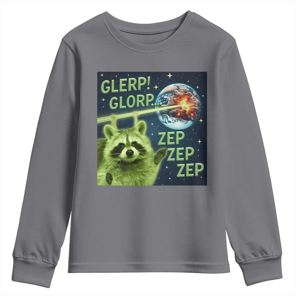 Funny Alien Raccoon Meme Youth Sweatshirt Glerp Glorp Brainrot Stupid Gift TS10 Charcoal Print Your Wear