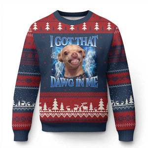 I Got That Dawg in Me Chihuahua Ugly Christmas Sweater Funny Ironic Meme Viral Quote TS10 Navy Red Print Your Wear