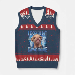 I Got That Dawg in Me Chihuahua V-Neck Knit Sweater Vest Funny Ironic Meme Viral Quote TS10 Navy Red Print Your Wear