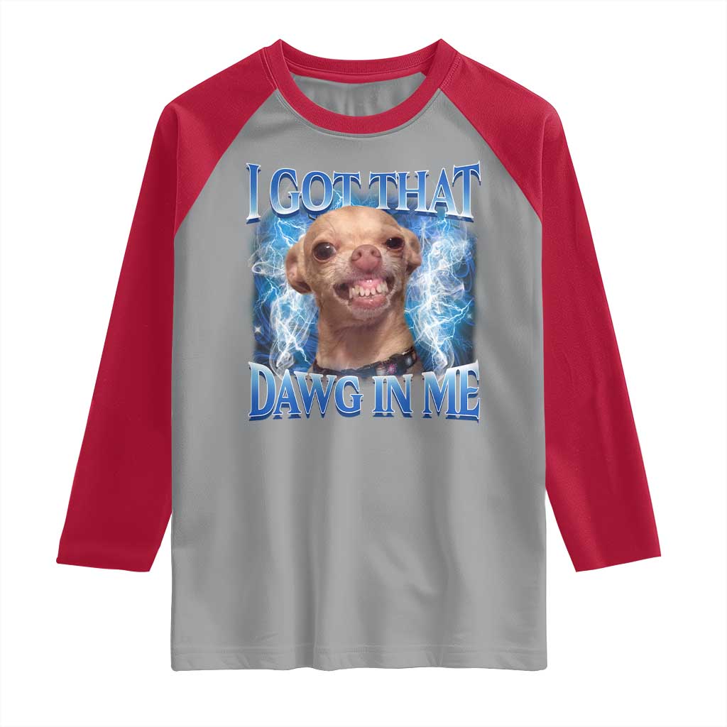 I Got That Dawg in Me Chihuahua Raglan Shirt Funny Ironic Meme Viral Quote TS10 Sport Gray Red Print Your Wear