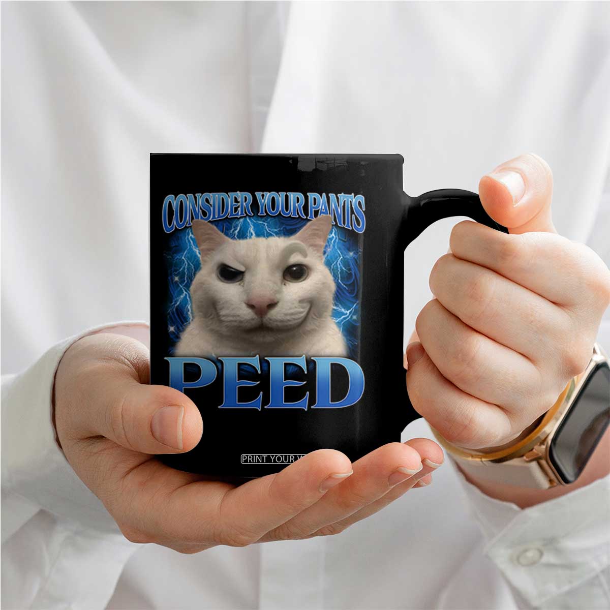Meme Cat Coffee Mug Funny Weird Humor Consider Your Pants Peed TS10 Print Your Wear