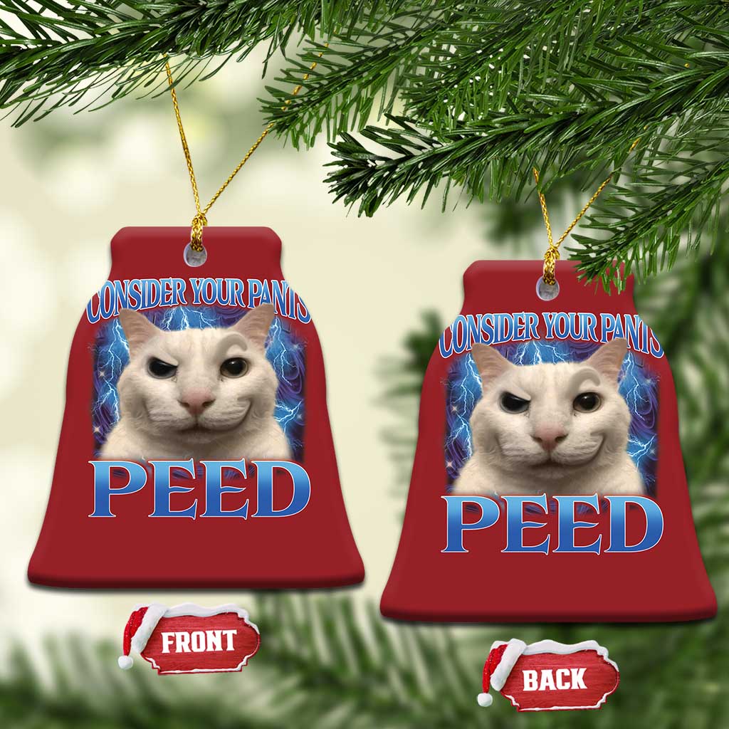 Meme Cat Christmas Ornament Funny Weird Humor Consider Your Pants Peed TS10 Bell Flake Red Print Your Wear
