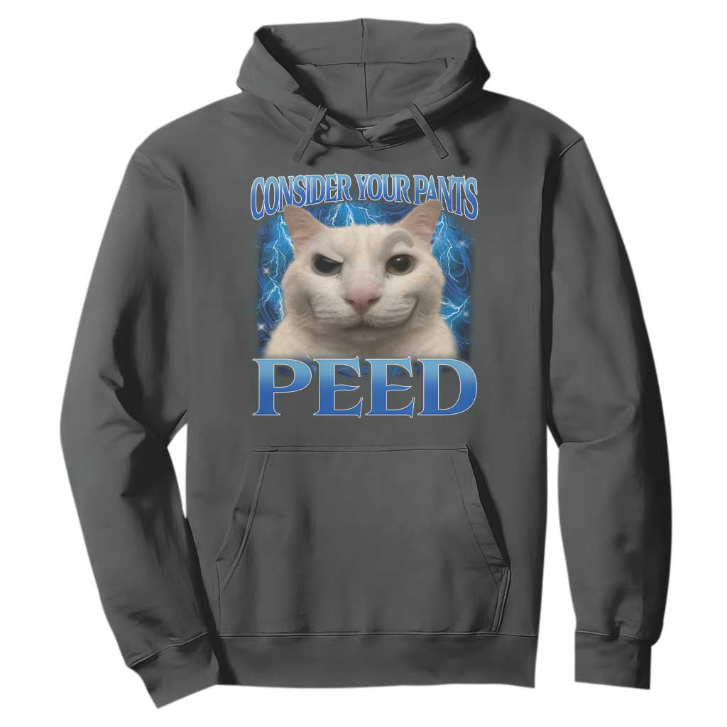 Meme Cat Hoodie Funny Weird Humor Consider Your Pants Peed TS10 Dark Heather Print Your Wear