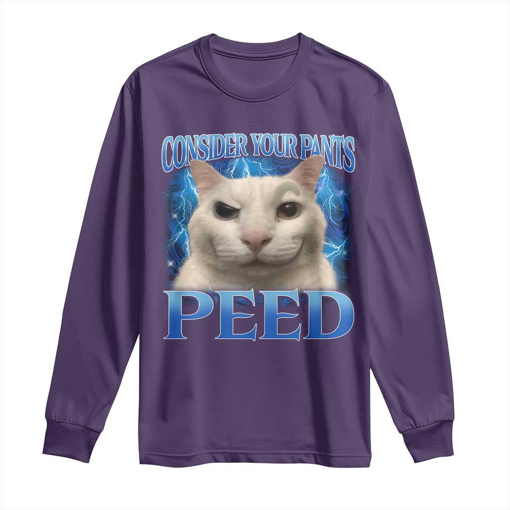 Meme Cat Long Sleeve Shirt Funny Weird Humor Consider Your Pants Peed TS10 Purple Print Your Wear