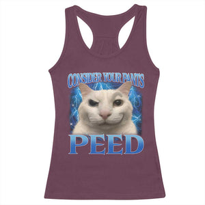 Meme Cat Racerback Tank Top Funny Weird Humor Consider Your Pants Peed TS10 Maroon Print Your Wear