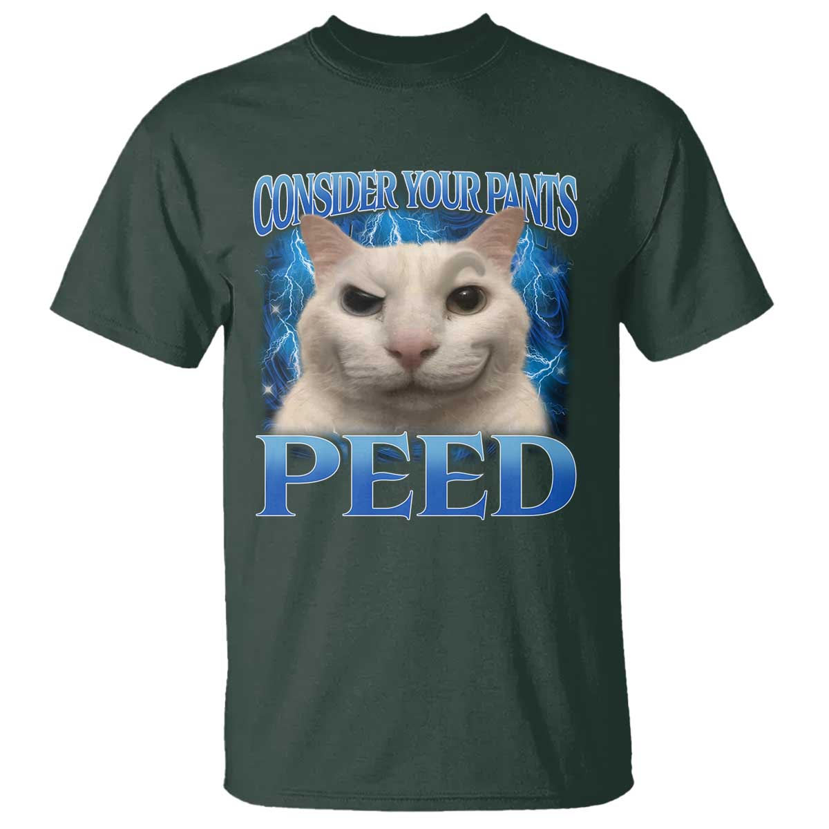 Meme Cat T Shirt Funny Weird Humor Consider Your Pants Peed TS10 Dark Forest Green Print Your Wear