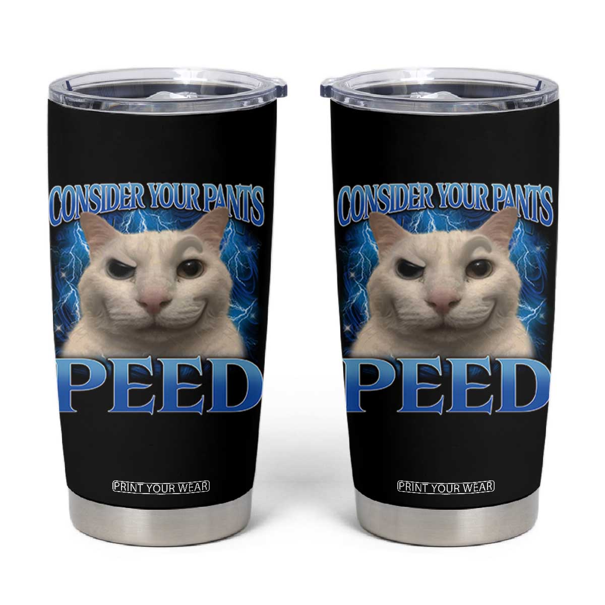 Meme Cat Tumbler Cup Funny Weird Humor Consider Your Pants Peed TS10 Black Print Your Wear