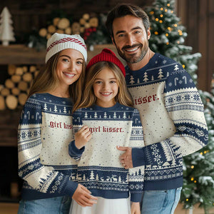 Girl Kisser Ugly Christmas Sweater Funny Lesbian Pride TS10 Beige Navy Print Your Wear