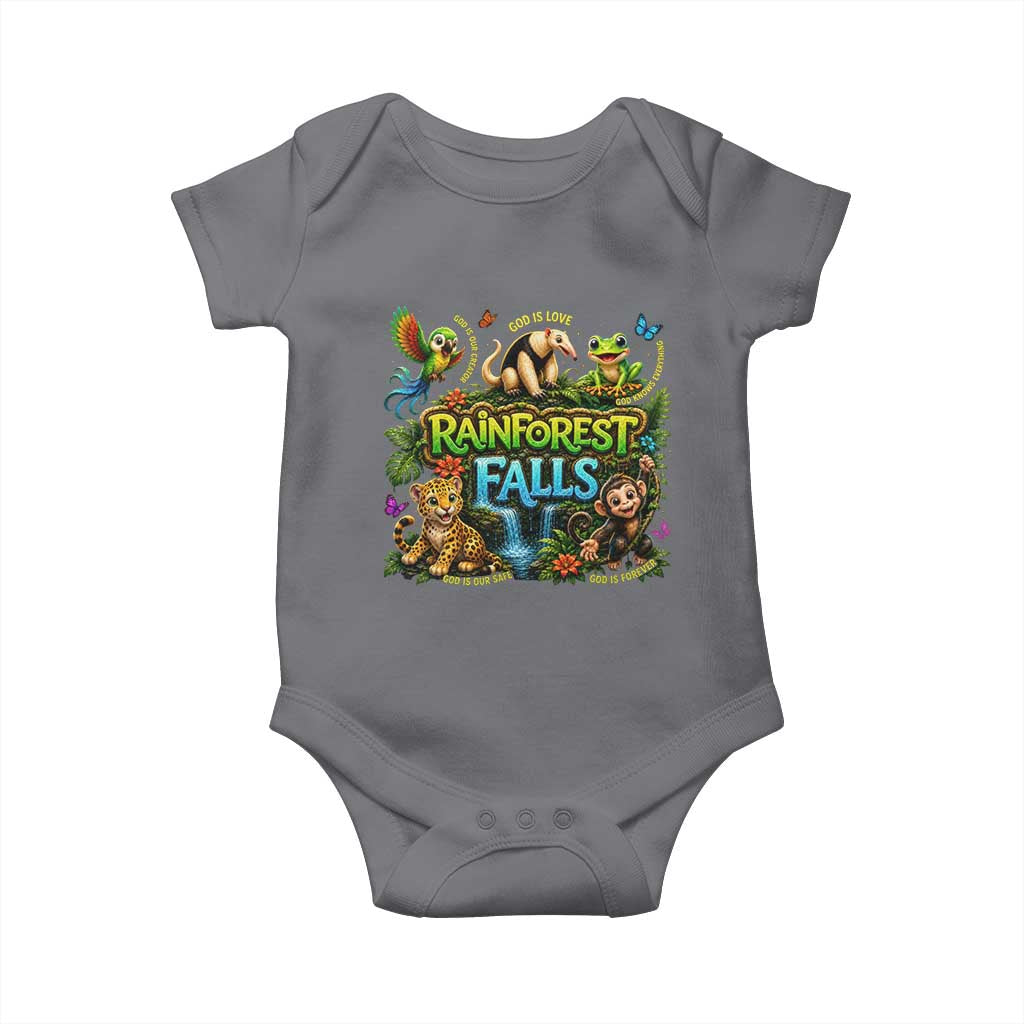 VBS 2026 Baby Onesie Rainforest Falls Exploring The Nature of God VBS 2026 TS10 Charcoal Print Your Wear