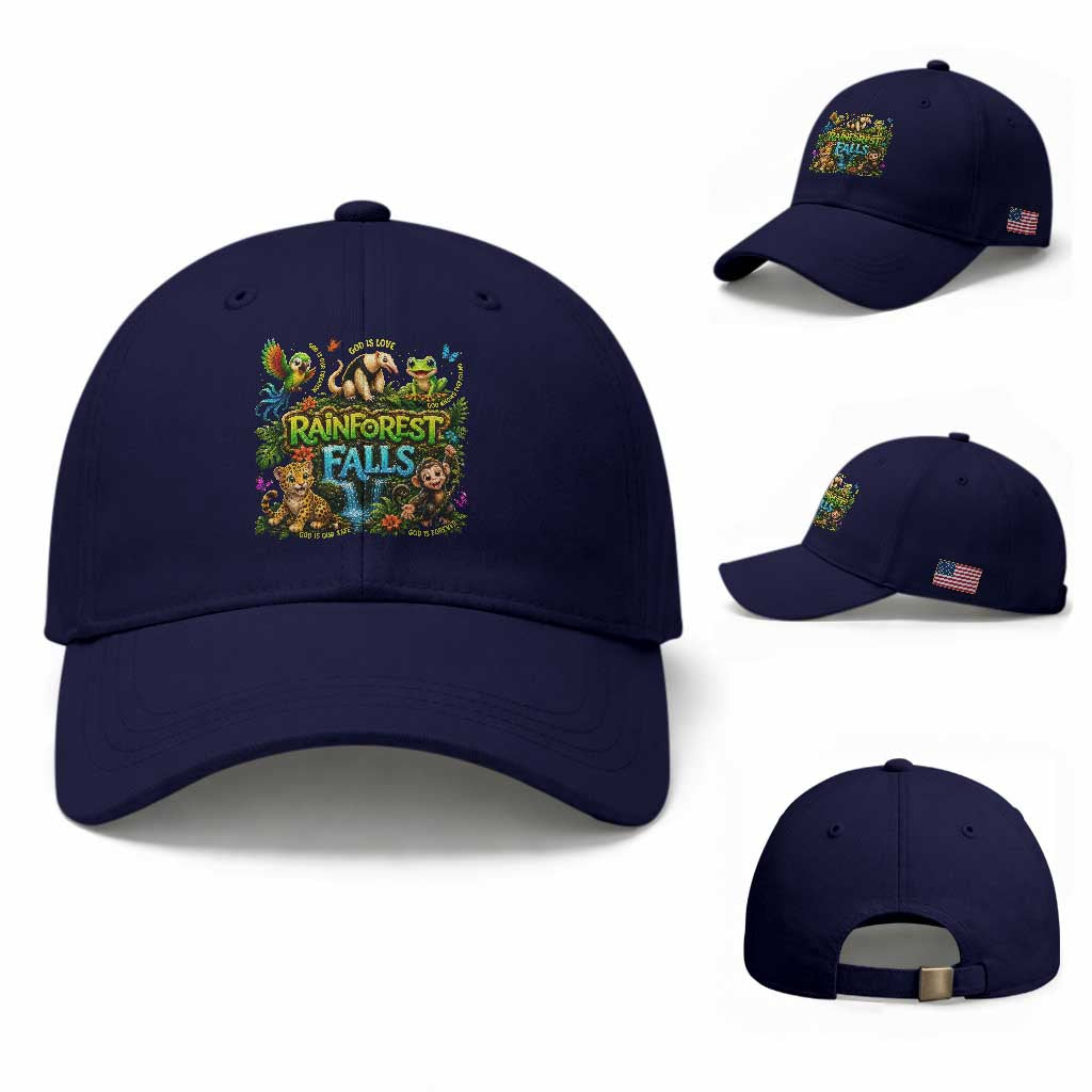 VBS 2026 Baseball Cap Rainforest Falls Exploring The Nature of God VBS 2026 TS10 Baseball Cap Universal Fit Dark Blue Print Your Wear