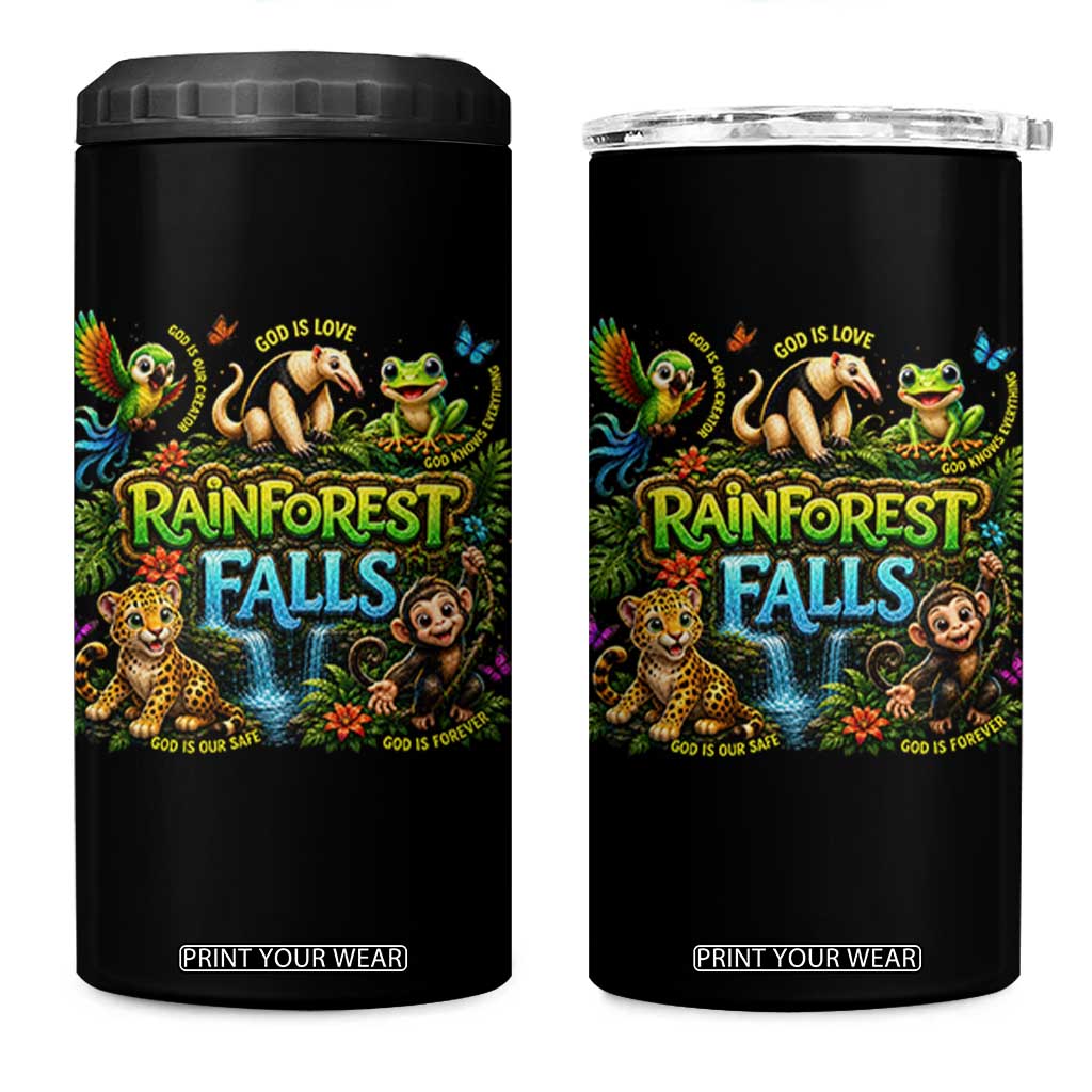 VBS 2026 4 in 1 Can Cooler Tumbler Rainforest Falls Exploring The Nature of God VBS 2026 TS10 One Size: 16 oz Black Print Your Wear