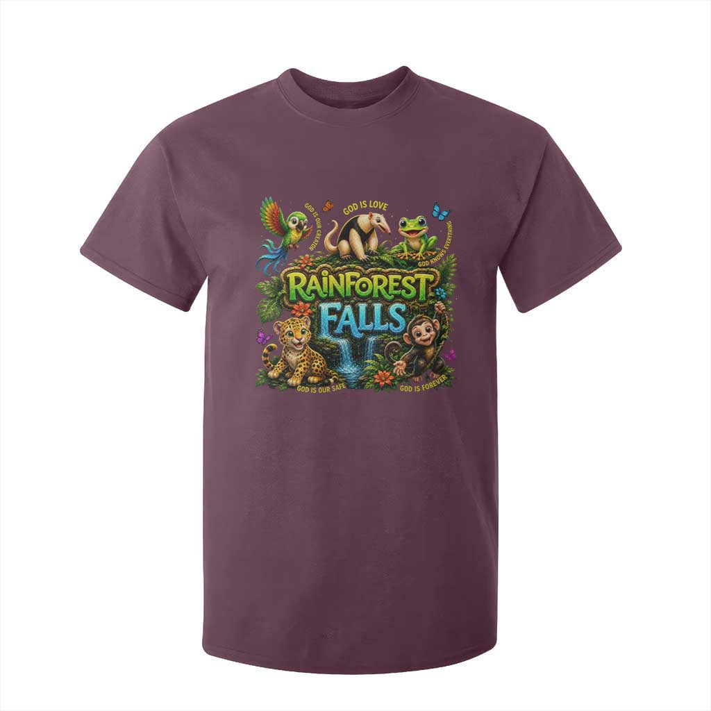 VBS 2026 T Shirt For Kid Rainforest Falls Exploring The Nature of God VBS 2026 TS10 Maroon Print Your Wear