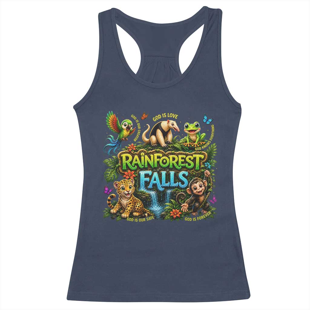 VBS 2026 Racerback Tank Top Rainforest Falls Exploring The Nature of God VBS 2026 TS10 Navy Print Your Wear