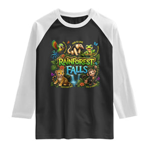 VBS 2026 Raglan Shirt Rainforest Falls Exploring The Nature of God VBS 2026 TS10 Black White Print Your Wear