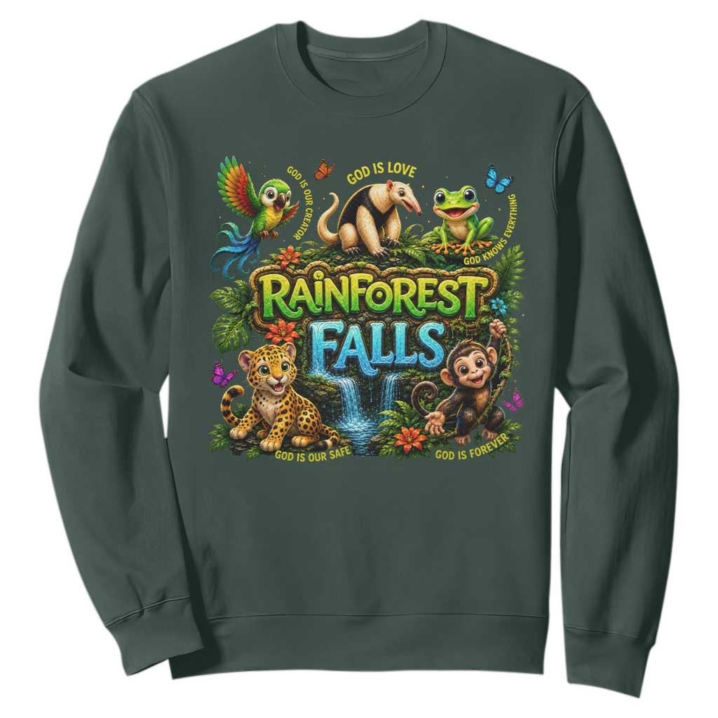 VBS 2026 Sweatshirt Rainforest Falls Exploring The Nature of God VBS 2026 TS10 Dark Forest Green Print Your Wear