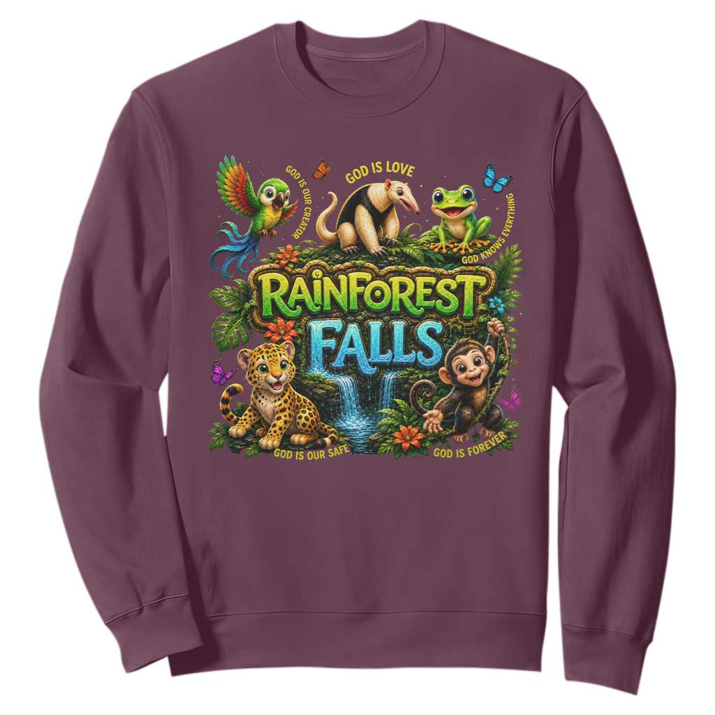 VBS 2026 Sweatshirt Rainforest Falls Exploring The Nature of God VBS 2026 TS10 Maroon Print Your Wear