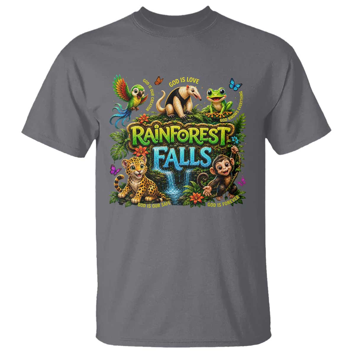 VBS 2026 T Shirt Rainforest Falls Exploring The Nature of God VBS 2026 TS10 Charcoal Print Your Wear