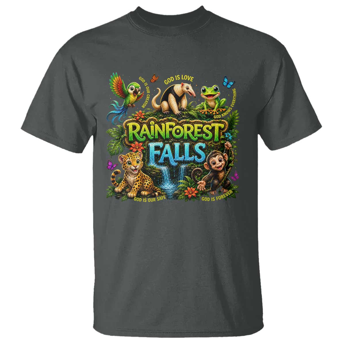VBS 2026 T Shirt Rainforest Falls Exploring The Nature of God VBS 2026 TS10 Dark Heather Print Your Wear
