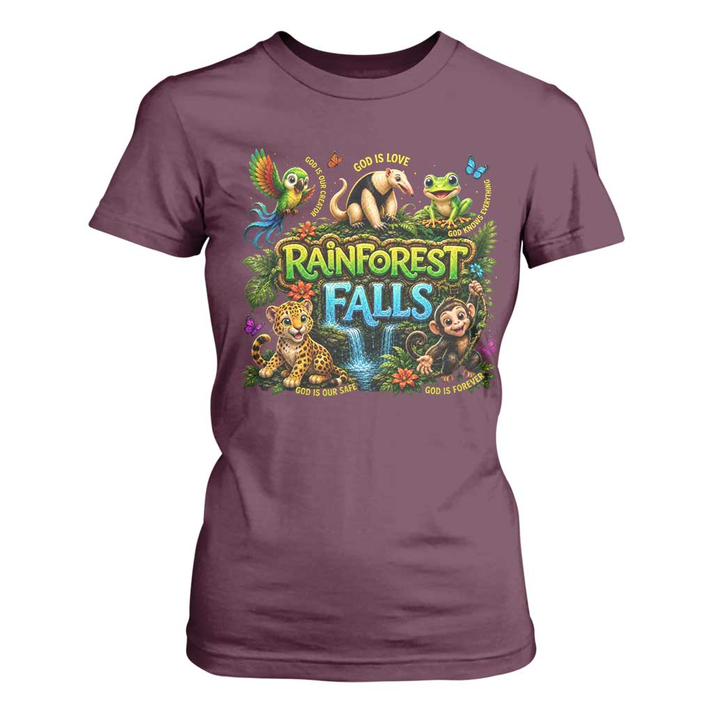 VBS 2026 T Shirt For Women Rainforest Falls Exploring The Nature of God VBS 2026 TS10 Maroon Print Your Wear