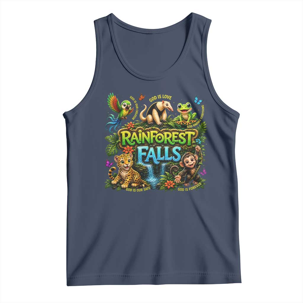 VBS 2026 Tank Top Rainforest Falls Exploring The Nature of God VBS 2026 TS10 Navy Print Your Wear