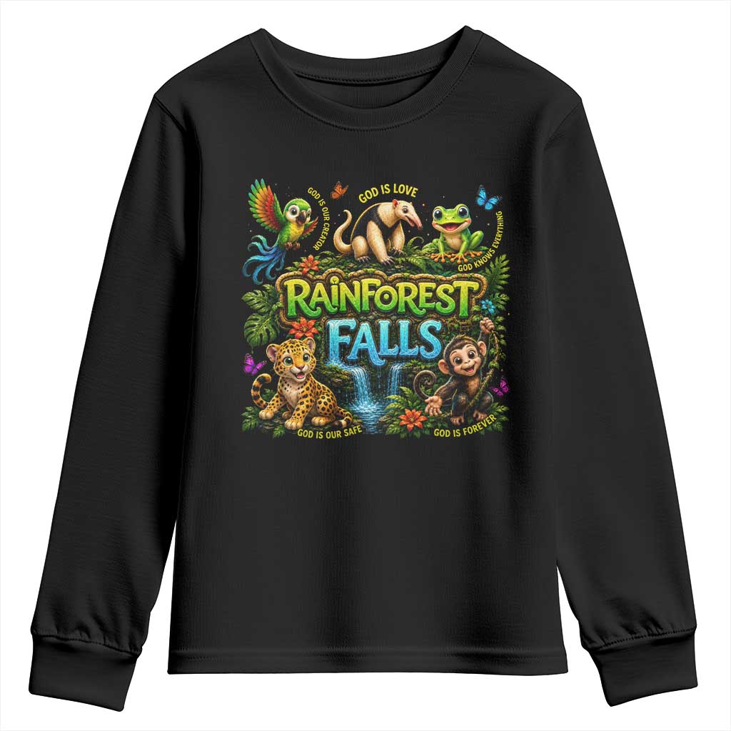 VBS 2026 Youth Sweatshirt Rainforest Falls Exploring The Nature of God VBS 2026 TS10 Black Print Your Wear