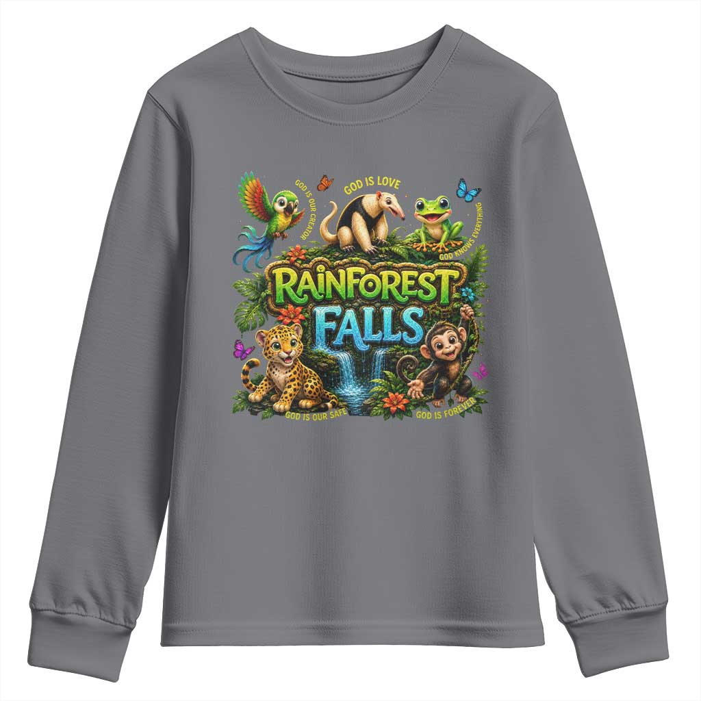 VBS 2026 Youth Sweatshirt Rainforest Falls Exploring The Nature of God VBS 2026 TS10 Charcoal Print Your Wear
