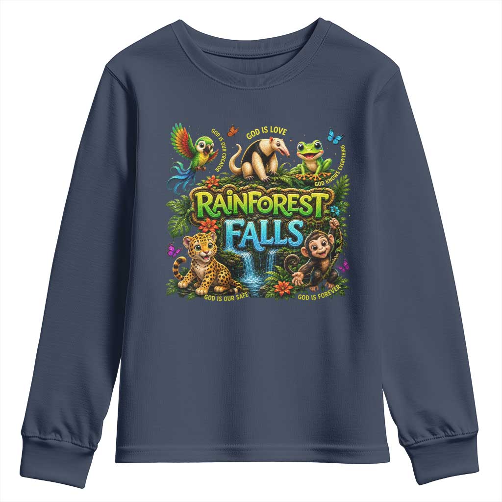 VBS 2026 Youth Sweatshirt Rainforest Falls Exploring The Nature of God VBS 2026 TS10 Navy Print Your Wear