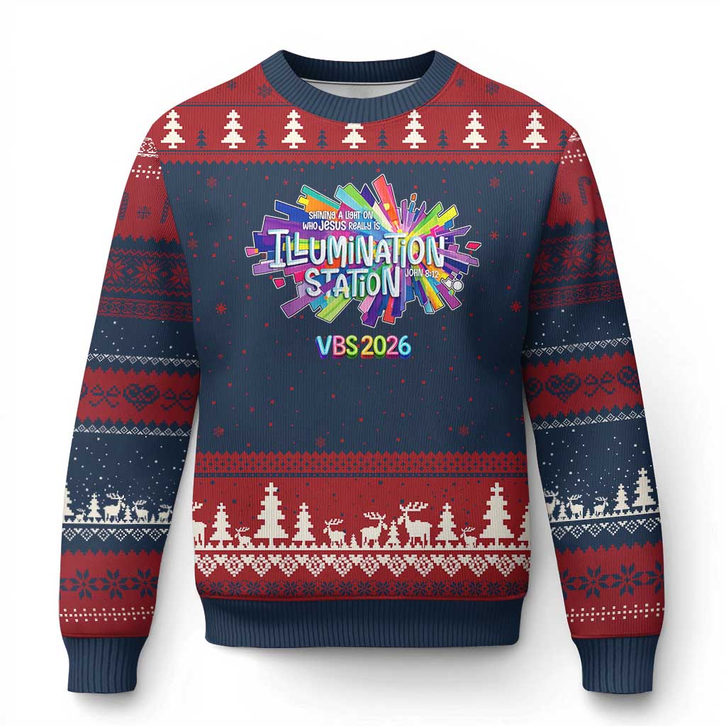 Illumination Station VBS 2026 Christian Lights Ugly Christmas Sweater Bible Jesus TS10 Navy Red Print Your Wear