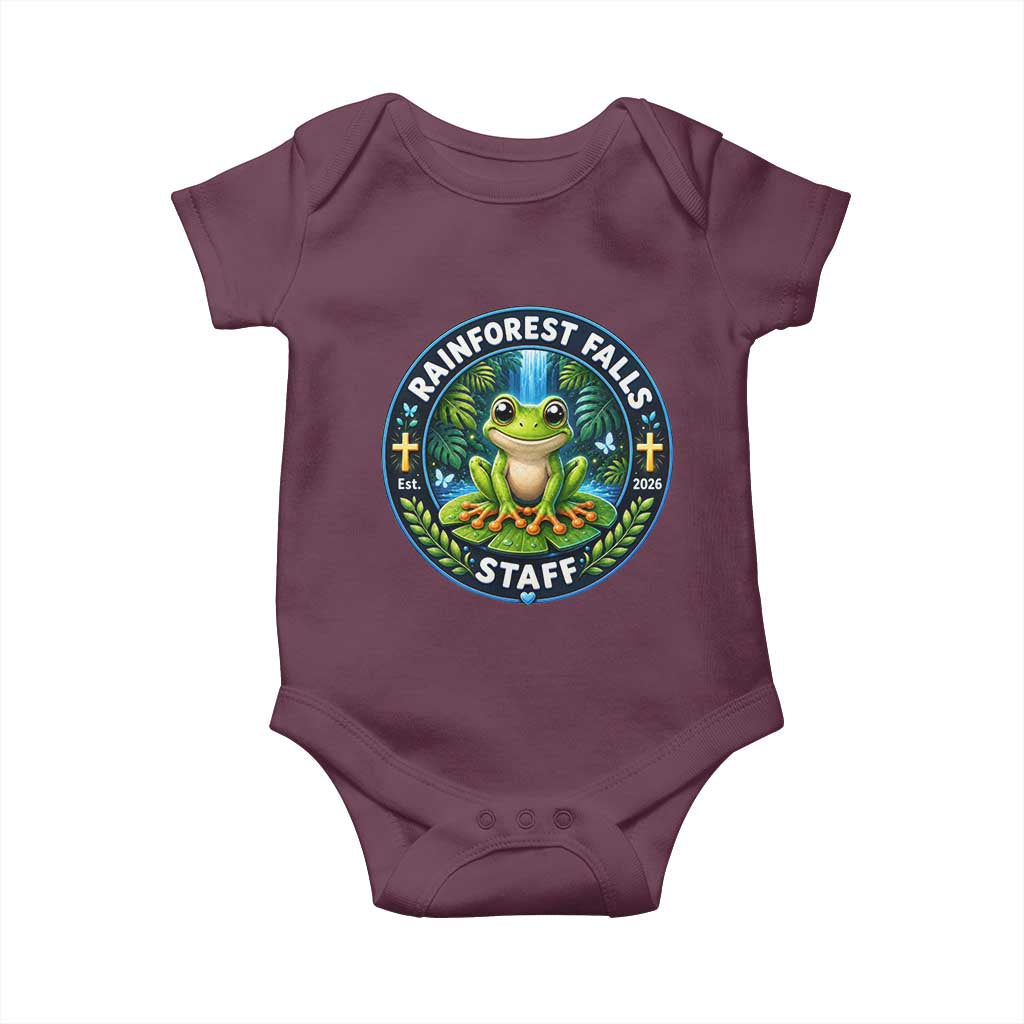 Rainforest Falls Staff Baby Onesie VBS 2026 Director Teacher TS10 Maroon Print Your Wear