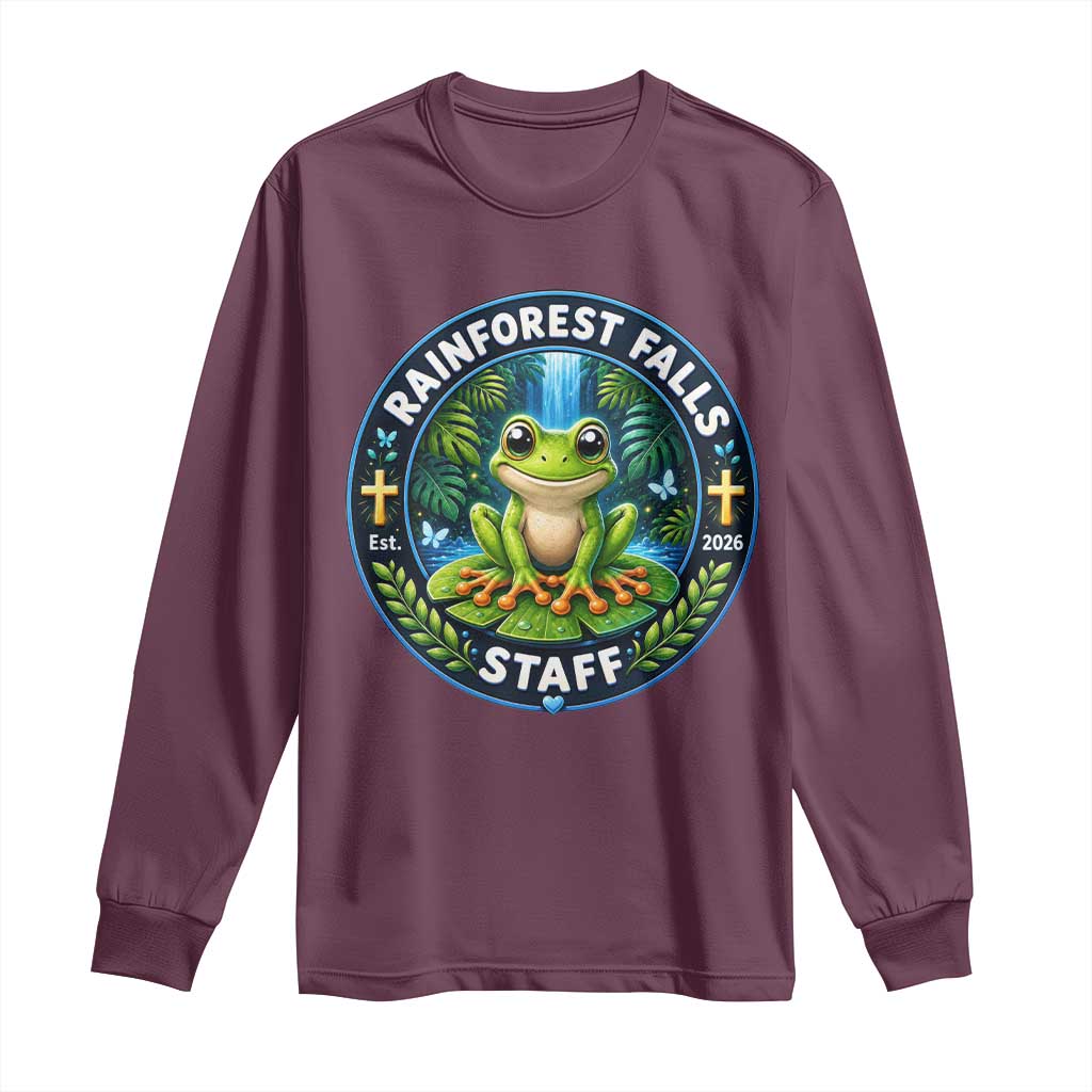 Rainforest Falls Staff Long Sleeve Shirt VBS 2026 Director Teacher TS10 Maroon Print Your Wear
