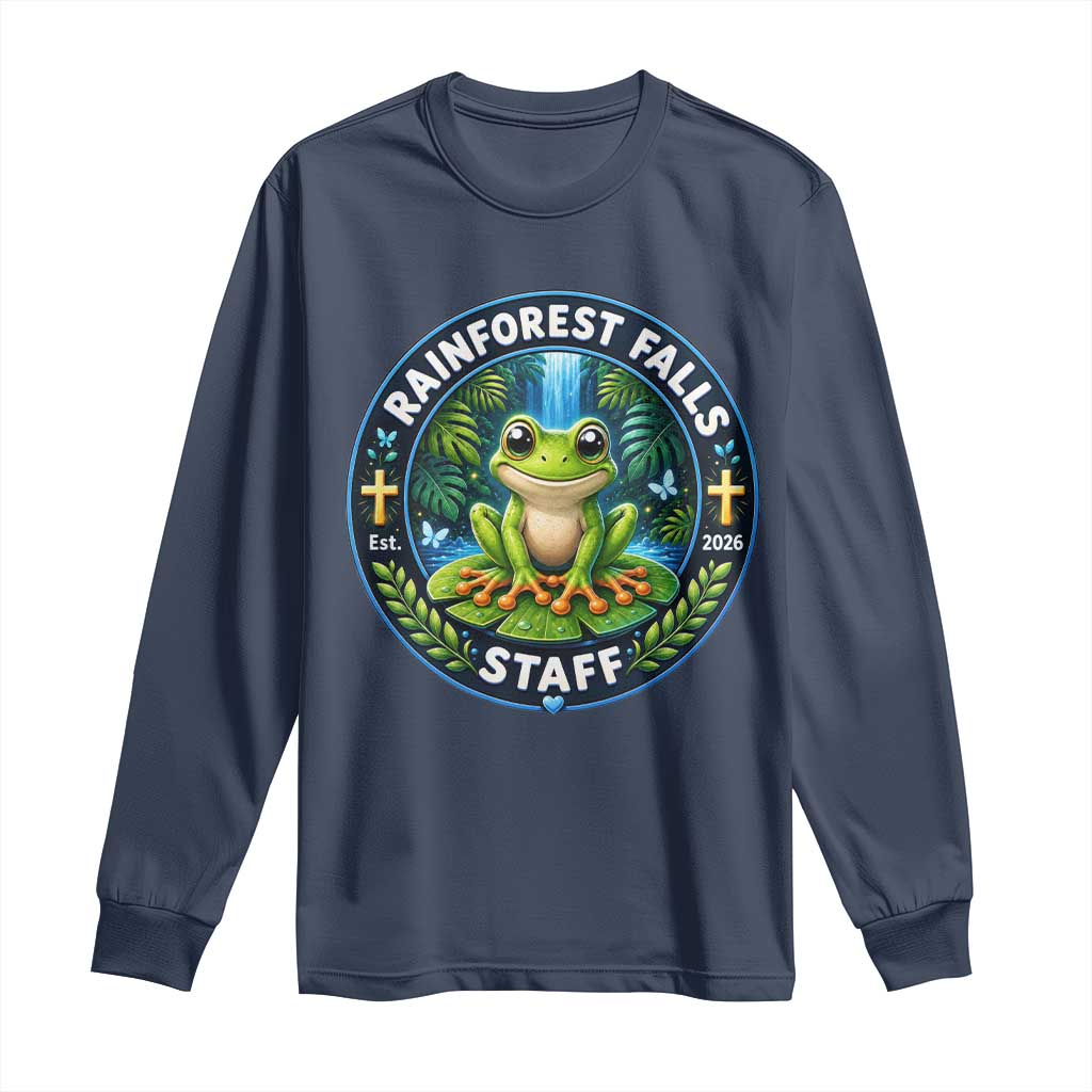 Rainforest Falls Staff Long Sleeve Shirt VBS 2026 Director Teacher TS10 Navy Print Your Wear