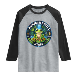 Rainforest Falls Staff Raglan Shirt VBS 2026 Director Teacher TS10 Heather Gray Black Print Your Wear