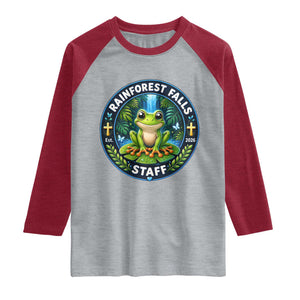 Rainforest Falls Staff Raglan Shirt VBS 2026 Director Teacher TS10 Heather Gray Heather Red Print Your Wear