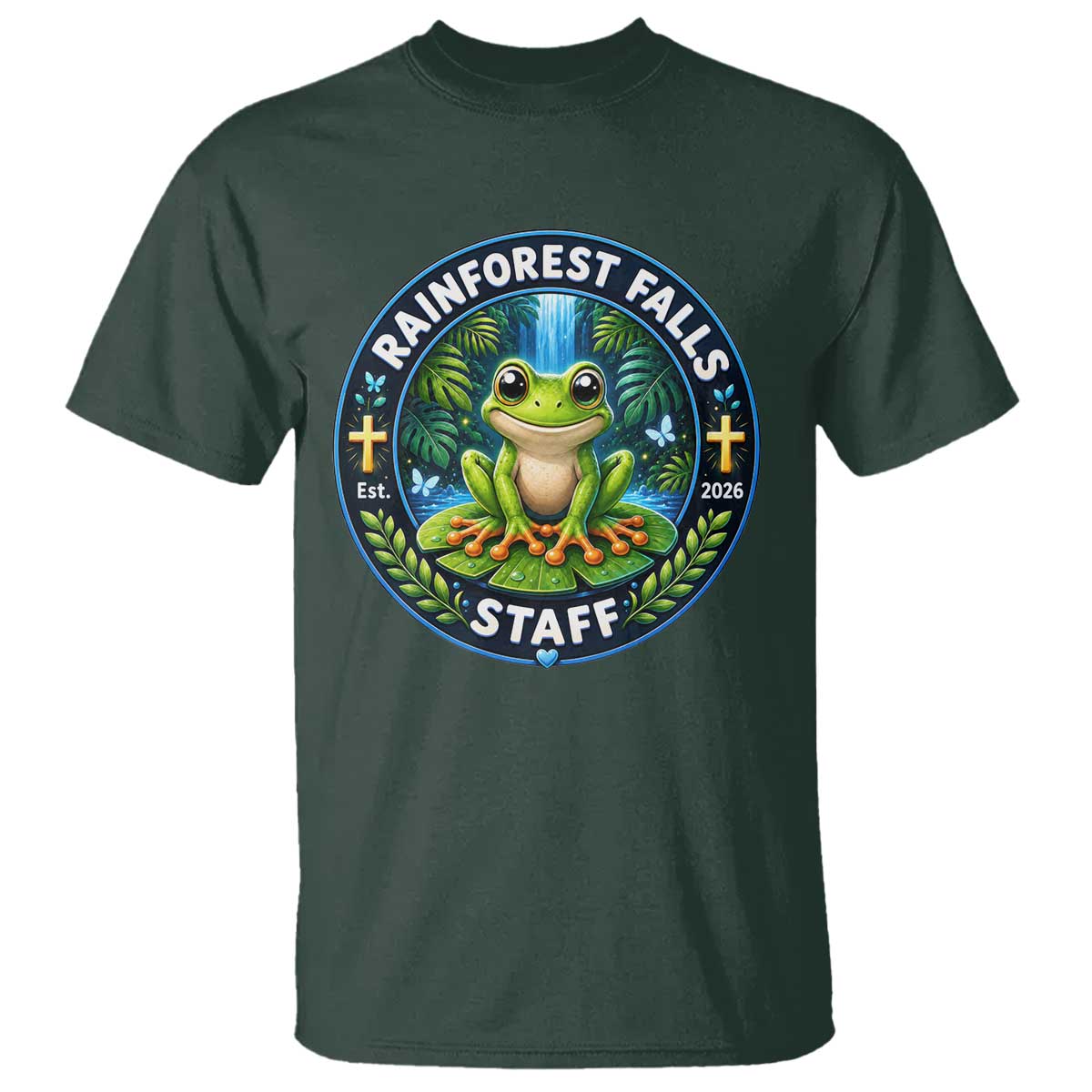 Rainforest Falls Staff T Shirt VBS 2026 Director Teacher TS10 Dark Forest Green Print Your Wear