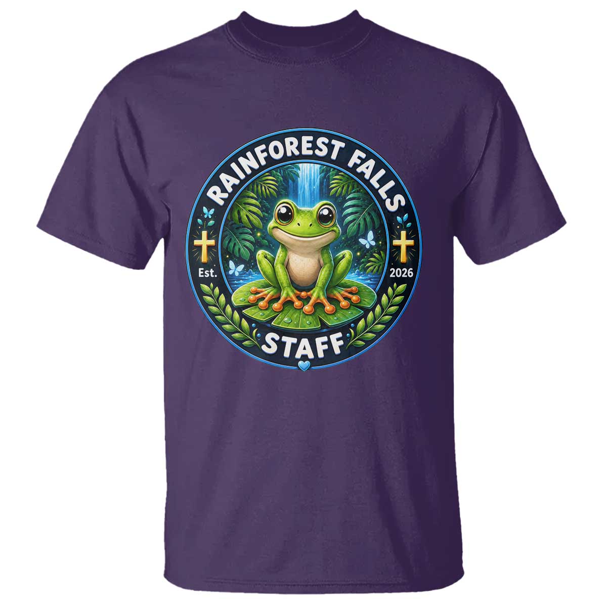 Rainforest Falls Staff T Shirt VBS 2026 Director Teacher TS10 Purple Print Your Wear