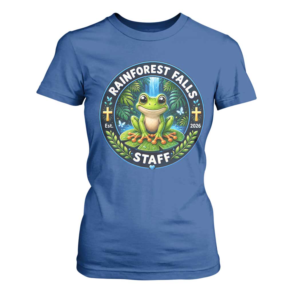 Rainforest Falls Staff T Shirt For Women VBS 2026 Director Teacher TS10 Royal Blue Print Your Wear