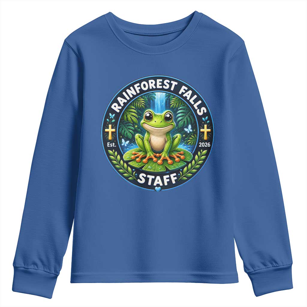 Rainforest Falls Staff Youth Sweatshirt VBS 2026 Director Teacher TS10 Royal Blue Print Your Wear