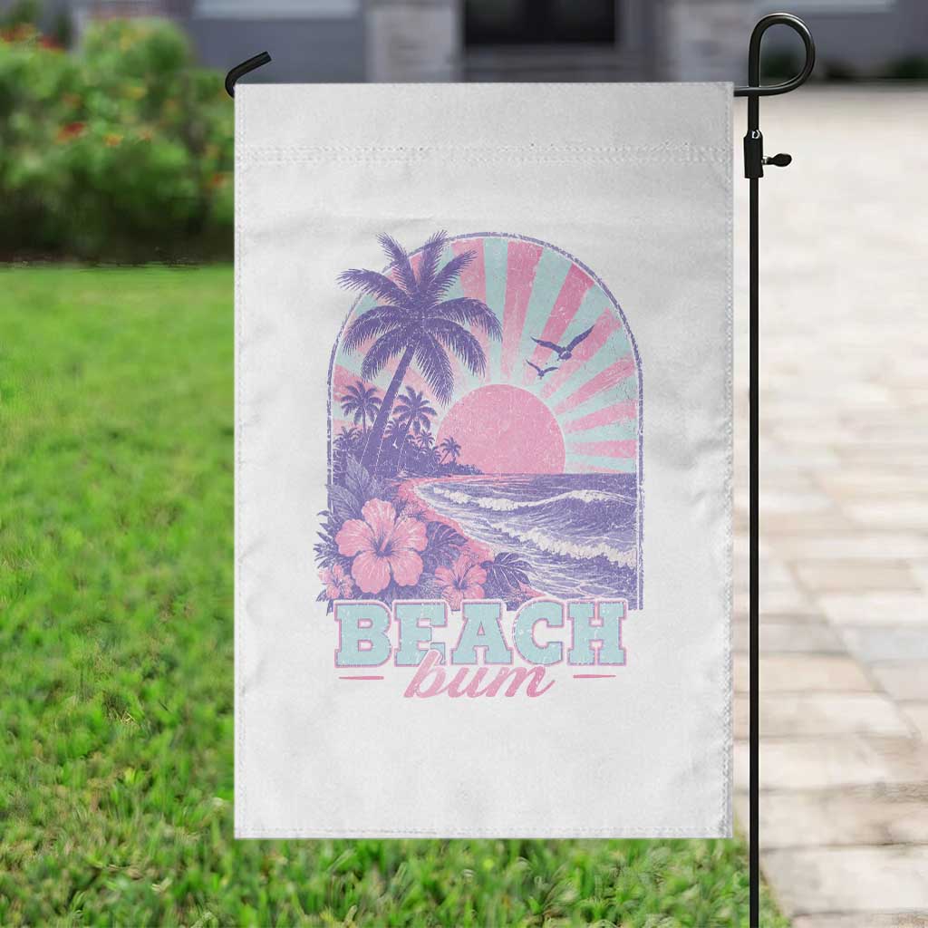 Beach Bum Garden Flag Summer Vacation Beach Lover Surf Wave Vintage Tropical Sunset Aesthetic