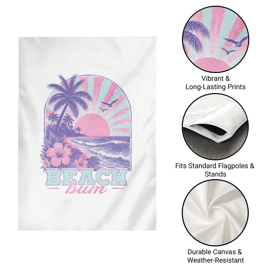 Beach Bum Garden Flag Summer Vacation Beach Lover Surf Wave Vintage Tropical Sunset Aesthetic